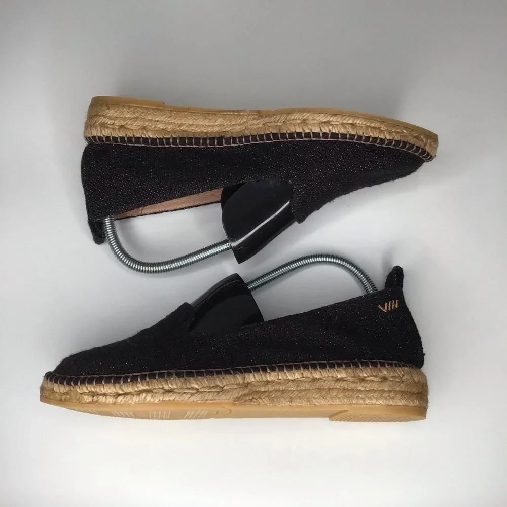NWOT VISCATA BARCELONA Black Sheen Palafrugell Linen Espadrille Flats.